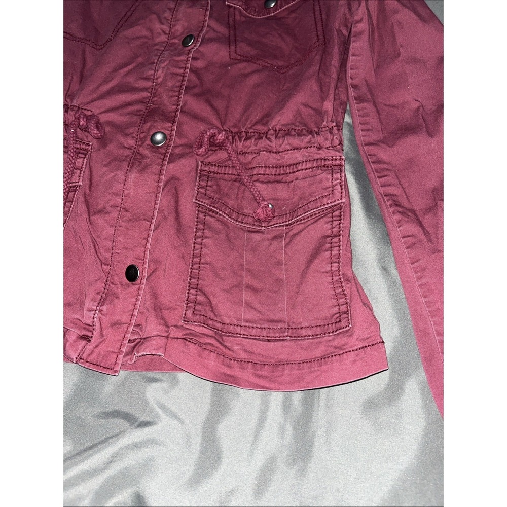 Mudd Y2K Size XS Faded Burgundy Jacket Button/Zip Up Cinch Waist & Snap Pockets. - Picture 7 of 14